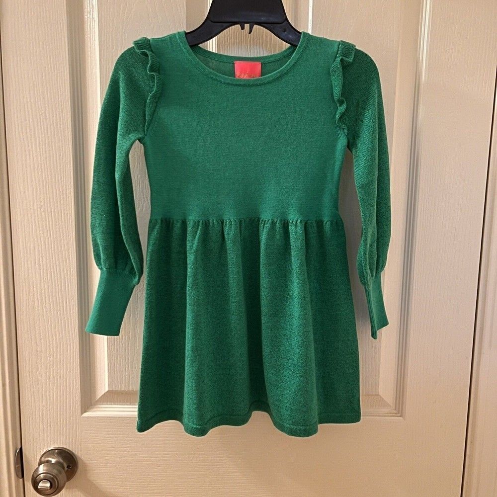 Lilly Pulitzer Caila Sweater Dress Botanical Green Metallic Girls S (4-5) NWT